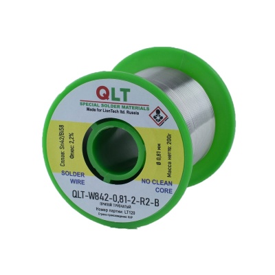 Припой для пайки QLT-W842-B, Sn42Bi58 ∅ 0,8 с безотмывочным флюсом 2,2% низкотемпературный (200 г)