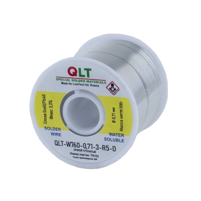 Трубчатый припой для пайки QLT-W760-S, Sn60Pb40 с водосмываемым флюсом 3,3% (500 г)